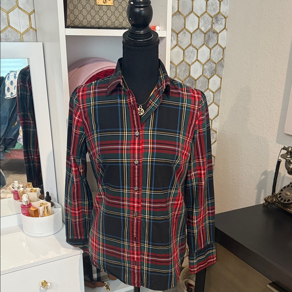 J crew perfect fit Plaid Button-Up Shirt - Red and Black